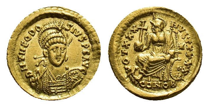 Theodosius II, 402-450 Solidus (Gold, 20.8 mm, 4.42 g). Tricennalia issue, Const...