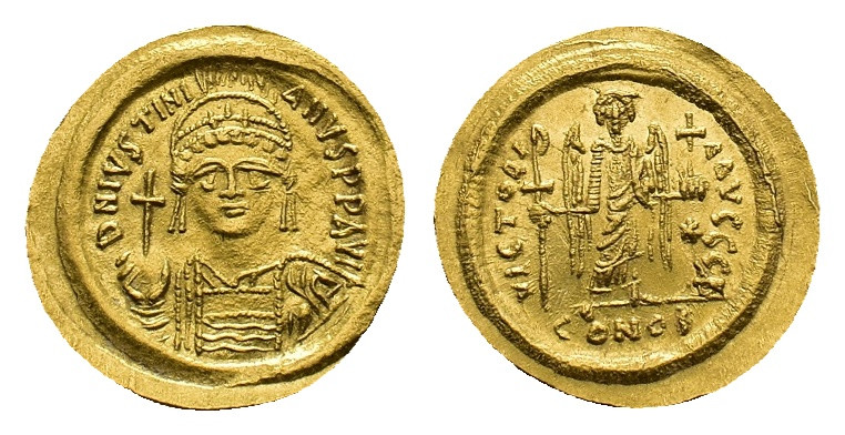 Justinian I, 527-565. Solidus (Gold, 22.75 mm, 4.48 g). Constantinopolis, 545-56...