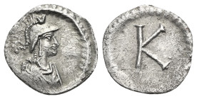 Anonymous, time of Justinian I, 527-565. Third Siliqua (Silver, 13.94 mm, 0.87 g). Constantinopolis. Personified bust of Constantinopolis right, drape...