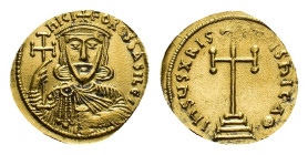 Nicephorus I, AD 802-811. Solidus (Gold, 20.41 mm, 4.43 g). Constantinopolis, 802-803. hICI FOROS bASILЄ’ Bearded and cross crowned bust of Nicephorus...