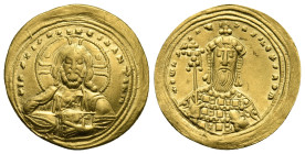 Constantine VIII, 1025-1028. Histamenon Nomisma,(Gold, 25.00 mm, 4.39 g). Constantinople. +IҺS XIS RЄX RЄGNANTIҺm Bust of Christ Pantokrator facing, w...