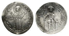 Constantinus IX Monomachus, 1042-1055. Miliaresion (Silver, 24.04 mm, 2.00 g). Constantinopolis. [+Δ]ЄCΠOI NA Cω[Z]OIC The Virgin Mary veiled and nimb...