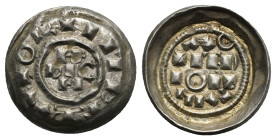 Milano. Imperial mint city. Enrico II di Sassonia, 1014-1024. Denaro scodellato in the name of Federico I (Silver, 18.70 mm, 1.04 g). ✠IMPERATOR aroun...