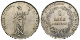 Milano. Provisional Government, 1848. 5 Lire 1848 (Silver, 37 mm, 24.96 g). GOVERNO PROVVISORIO DI LOMBARDIA 5 LIRE ITALIANE in three lines within lau...