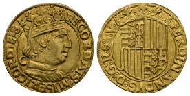 Napoli. Ferdinando I d’Aragona, 1458-1494. Ducato (Gold, 21.02 mm, 3.50 g). RECORDATS MISERICORDIE S Crowned bust of Ferdinand I right; C on the left....