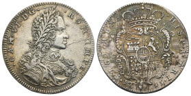 Napoli. Carlo III (then VI) of Habsburgs, 1707-1734. II Period, Charles VI Emperor of Austria and King of Naples, 1711-1734. Mezzo Ducato 1715 (Silver...