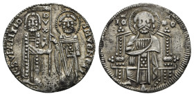 Venezia. Giovanni Soranzo, 1312-1328. Grosso (Silver, 20.5 mm, 1.89g). IO SVRANTIO DVX S M VENETI San Marco is handing over the banner to the Doge; bo...