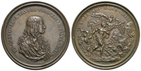 Gian Gastone de’Medici prince and final Granduke of Tuscany. 1671-1737. Cast medal, 1685, (Bronze, 87 mm, 193,84 g). By Massimiliano Soldani. IO GASTO...