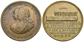 Emperor Franz Joseph I and Maria Theresia, 1717-1780. Medal 1756. Construction of the sluice gates on the River Mincio at Governolo near Mantova (Bron...