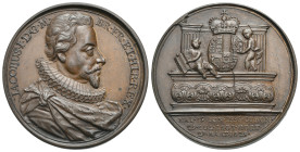 James I Stuart (1603-1625) Medal 1731 (Bronze, 40 mm, 32.74 g). By J. Dassier. Serie: The 'Kings and Queens of England'. IACOBVS I D G M BR FR ET HIB ...