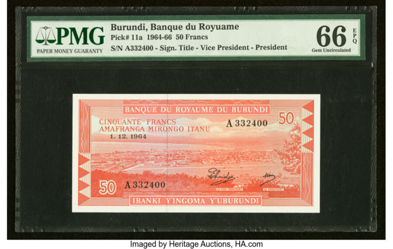 Burundi Banque du Royaume du Burundi 50 Francs 1.12.1964 Pick 11a PMG Gem Uncirc...