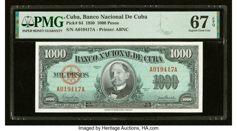 Cuba Banco Nacional de Cuba 1000 Pesos 1950 Pick 84 PMG Superb Gem Unc 67 EPQ. H...