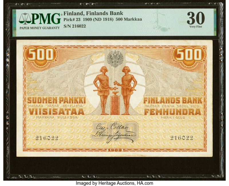 Finland Finlands Bank 500 Markkaa 1909 (ND 1918) Pick 23 PMG Very Fine 30. HID09...