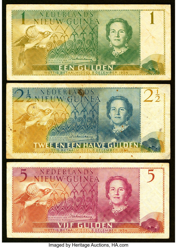 Netherlands New Guinea Nederlands Nieuw-Guinea 1; 2 1/2; 5 Gulden 8.12.1954 Pick...