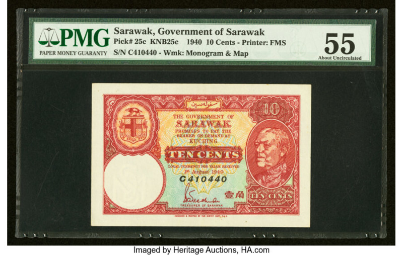 Sarawak Government of Sarawak 10 Cents 1.8.1940 Pick 25c KNB25c PMG About Uncirc...