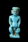 EGYPTIAN FAIENCE AMULET OF PATAIKOS

 Ca. 664-332 BC
 A rich vibrant blue faience amulet of the Egyptian dwarf god Pataikos. The figure is shown nu...