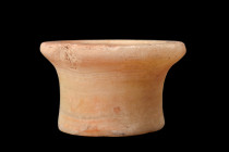 EGYPTIAN ALABASTER BOWL

 New Kingdom, ca. 1550-1070 BC
 A stone vessel crafted from the translucent and elegant alabaster. This cylindrical bowl f...