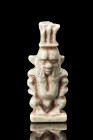 EGYPTIAN FAIENCE BES AMULET

 Ca. 664-332 BC
 A composition amulet of the dwarf god Bes in light faience. Modelled in a stylised grotesque manner, ...