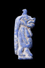EGYPTIAN LAPIS LAZULI TAWERET AMULET

 Ca. 1550-1069 BC
 An amulet of the goddess Taweret made from expensive lapis lazuli. She is depicted as a hi...