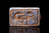 EGYPTIAN RECTANGULAR PLAQUE DEPICTING DUCK

 Ca. 1550-1070 BC
 A janiform Egyptian faience plaque amulet decorated on both sides. On one side there...