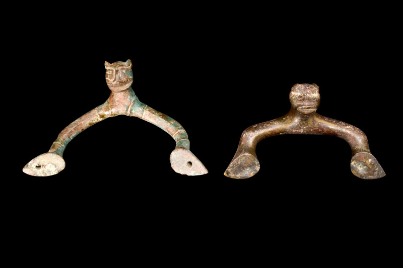 SELJUK BRONZE PAIR OF HANDLES WITH ANIMAL HEADS

 Ca. 1100-1200 AD
 A bronze ...