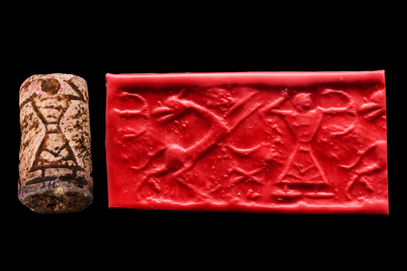 BACTRIAN BUFF STONE CYLINDER SEAL

 Ca. 2nd millennium BC
 A buff stone cylin...