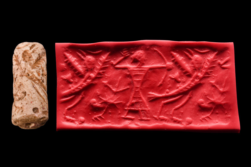 BACTRIAN STONE CYLINDER SEAL

 Ca. 2nd millennium BC
 A stone cylinder seal s...