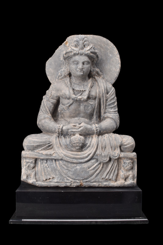 GANDHARAN SCHIST SEATED BODHISATTVA MAITREYA

 Ca. 200-300 AD
 This magnifice...