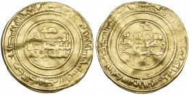 FATIMID, AL-MUSTANSIR (427-487h), Dinar, Dimashq 435h. Weight: 3.84g Reference: Nicol 1723. Centres weak and struck on a wavy flan, hence fine to very...