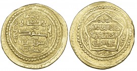 ILKHANID, ABU SA‘ID (716-736h), Dinar, Qays 723h. Weight: 9.93g Reference: Diler 502 [unrecorded in gold]. Reverse a little weak, good very fine/very ...