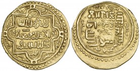 JALAYRID, TEMP. HASAN BUZURG (736-757h), Dinar, Aydhaj, undated (but see below). Obverse: as an Ilkhanid dinar of Abu Sa‘id, dated 719h (Diler 488). R...
