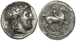 Kingdom of Macedonia, Philip II (359-336 BC), tetradrachm, Pella, c. 342-336 BC, laureate head of Zeus right, rev., ΦΙΛΙΠ-ΠΟΥ, nude youth on horseback...