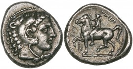Kingdom of Macedonia, Philip II (359-336 BC), didrachm, Amphipolis, c. 355-348 BC, head of Herakles right wearing lion-skin headdress, rev., ΦΙΛΙΠ-ΠΟΥ...