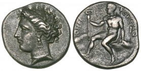 Arkadia, Pheneos, drachm, c. 360-350 BC, head of Demeter left wearing corn wreath, triple-drop earring and pearl necklace, rev., ΦΕΝΕΩΝ, Hermes, nude ...