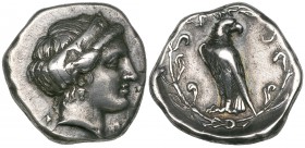 Elis, Olympia, stater, c. 360-350 BC, head of Hera right wearing stephane adorned with lily and palmette, rev., eagle standing left with head turned b...
