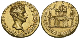 Augustus (27 BC-AD 14), aureus, Spain, Colonia Patricia (?), 18-17 BC, S P Q R IMP CAESARI AVG COS XI TR POT VI, bare head right, rev., CIVIB ET SIGN ...