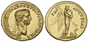 Claudius (41-54), aureus, Rome, 46-47, TI CLAVD CAESAR AVG P M TR P VI IMP XI, laureate head right, rev., PACI AVGVSTAE, winged figure of Pax-Nemesis ...