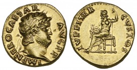 Nero (54-68), aureus, Rome, undated, 65-68, IMP NERO CAESAR AVG P P, laureate head right, rev., IVPPITER CVSTOS, Jupiter seated left holding thunderbo...
