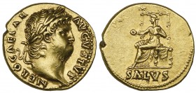 Nero (54-68), aureus, Rome, undated, 65-68, NERO CAESAR AVGVSTVS, laureate head right, rev., SALVS, Salus seated left on throne, holding patera, 7.32g...