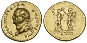 Vespasian (69-79), aureus, Rome, 77-78, IMP CAESAR VESPASIANVS AVG, laureate head left, rev., COS VIII, Vespasian standing left, holding spear and par...