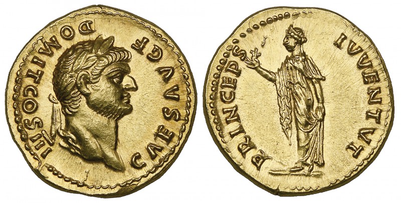 Domitian (81-96), aureus, as Caesar, Rome, 75, CAES AVG F DOMIT COS III, laureat...