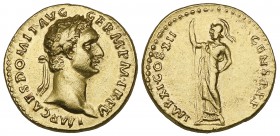 Domitian (81-96), aureus, Rome 86, IMP CAES DOMIT AVG GERM P M TR P V, laureate head right, rev., IMP XI COS XII CENS P P P, Minerva standing left, ho...