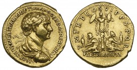 Trajan (98-117), aureus, Rome, 114-117, IMP CAES NER TRAIAN OPTIM AVG GER DAC PARTHICO, laureate, draped and cuirassed bust right, rev., P M TR P COS ...