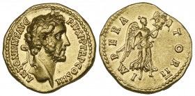 Antoninus Pius (138-161), aureus, Rome, 143-144, ANTONINVS AVG PIVS P P TR P COS III, laureate head right, rev., IMPERATOR II, Victory standing right,...