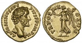 Antoninus Pius (138-161), aureus, Rome, 155-156, ANTONINVS AVG PIVS P P IMP II, bare-headed bust right with drapery on far shoulder, rev., TR POT XIX ...