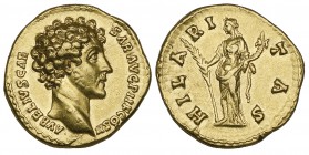 Marcus Aurelius (161-180), aureus, as Caesar, Rome, 145-147, AVRELIVS CAESAR AVG PII F COS II, bare head right, rev., HILARITAS, Hilaritas standing le...
