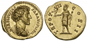 Marcus Aurelius (161-180), aureus, as Caesar, Rome, 152-153, AVRELIVS CAESAR AVG PII FIL, bare-headed, draped and cuirassed bust right, rev., TR POT V...
