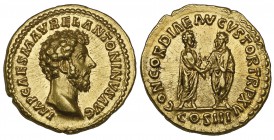 Marcus Aurelius (161-180), aureus, Rome, 161, IMP CAES M AVREL ANTONINVS AVG, bare head right, rev., CONCORDIAE AVGVSTOR TR P XV COS III, Marcus Aurel...