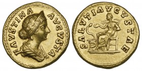 Faustina Junior (wife of Marcus Aurelius, died 175), aureus, Rome, undated, FAVSTINA AVGVSTA, diademed and draped bust right, rev., SALVTI AVGVSTAE, S...