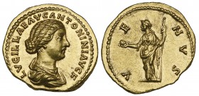 Lucilla (wife of Lucius Verus, died 182), aureus, Rome, undated, LVCILLAE AVG ANTONINI AVG F, draped bust right, rev., VENVS, Venus standing left, hol...